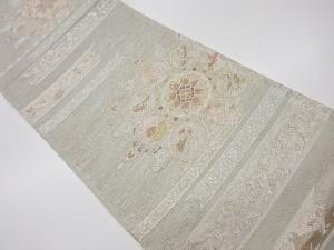 リサイクル　未使用品　姫野織物製　絽華紋に横段・花鳥模様織出し袋帯